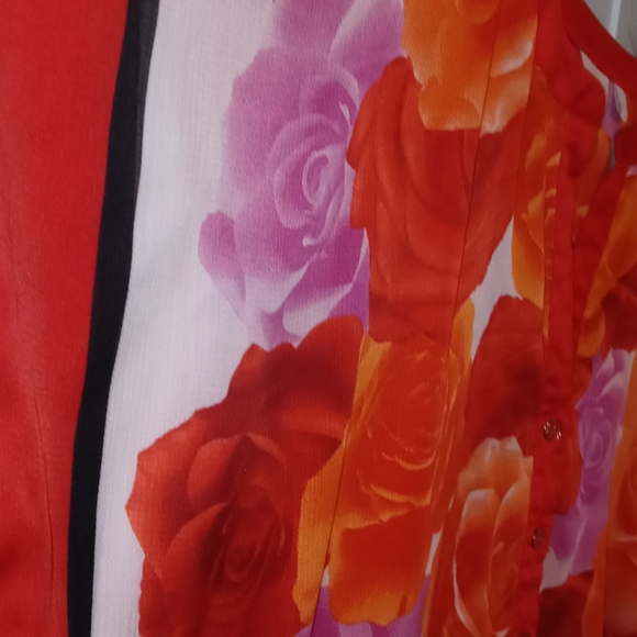 New York & Company Sheer PullOver Blouse Size Small Red Orange Purple - Picture 5 of 13